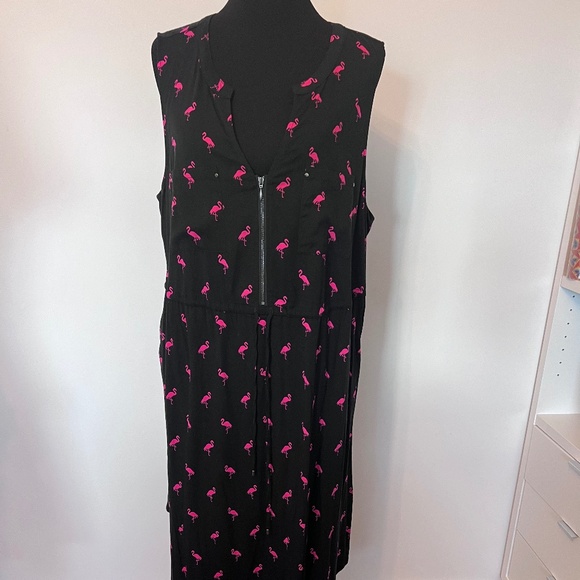 Torrid Black Sleeveless Dress with Pink Flamingos - Picture 1 of 5